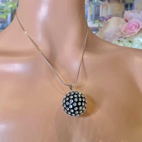Black Acrylic Ball Necklace Embellished With Genuine Swarovski Crystals - Picture 6 of 10